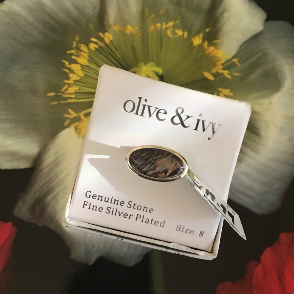 NWT Silver size 8  oval brown Agate ring.